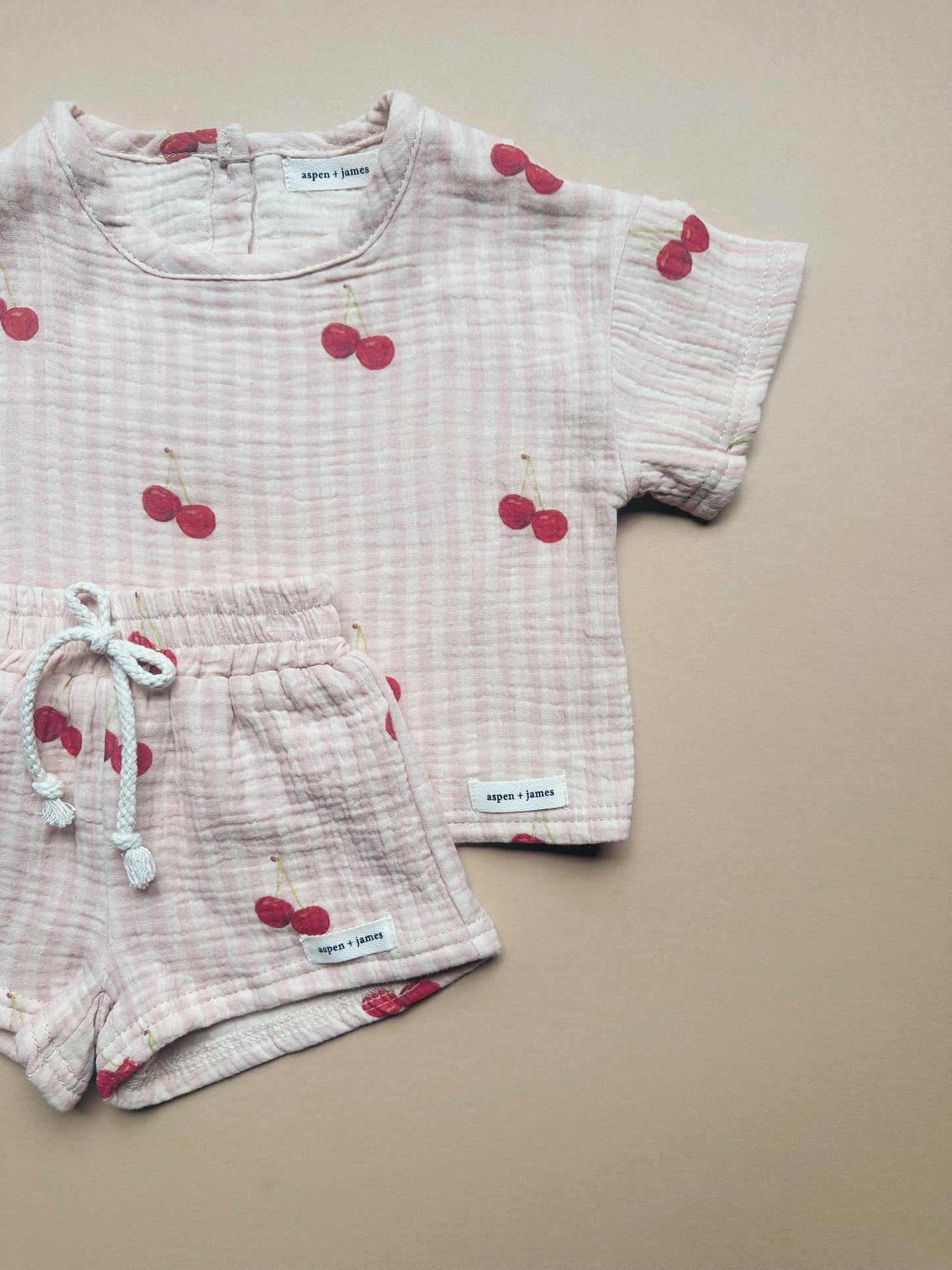 100% Muslin Cotton Short Set - So Cherry Cute
