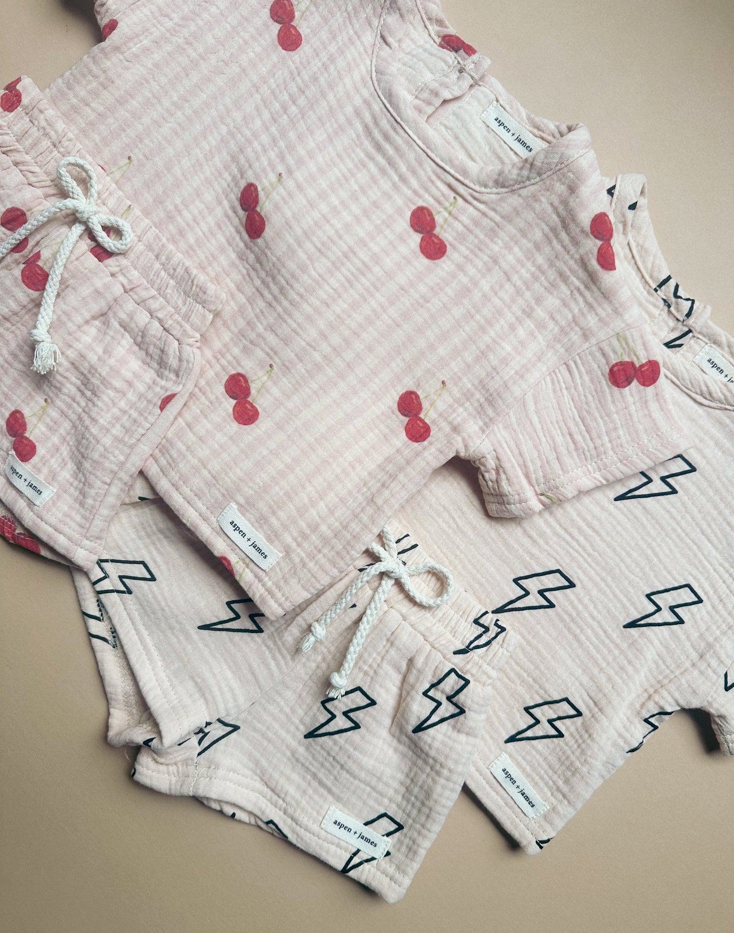 100% Muslin Cotton Short Set - So Cherry Cute