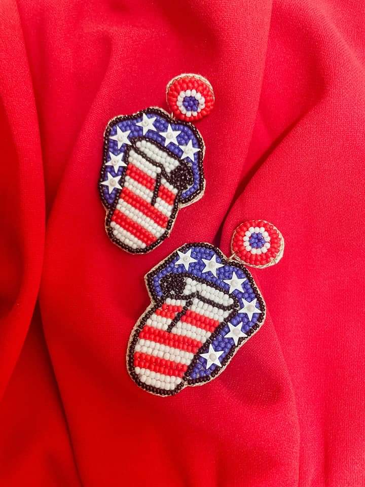 Red white kiss beaded dangles