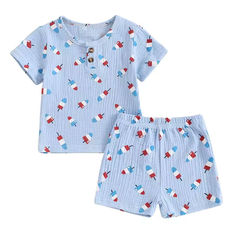Blue Muslin Rocket Pop Short Set
