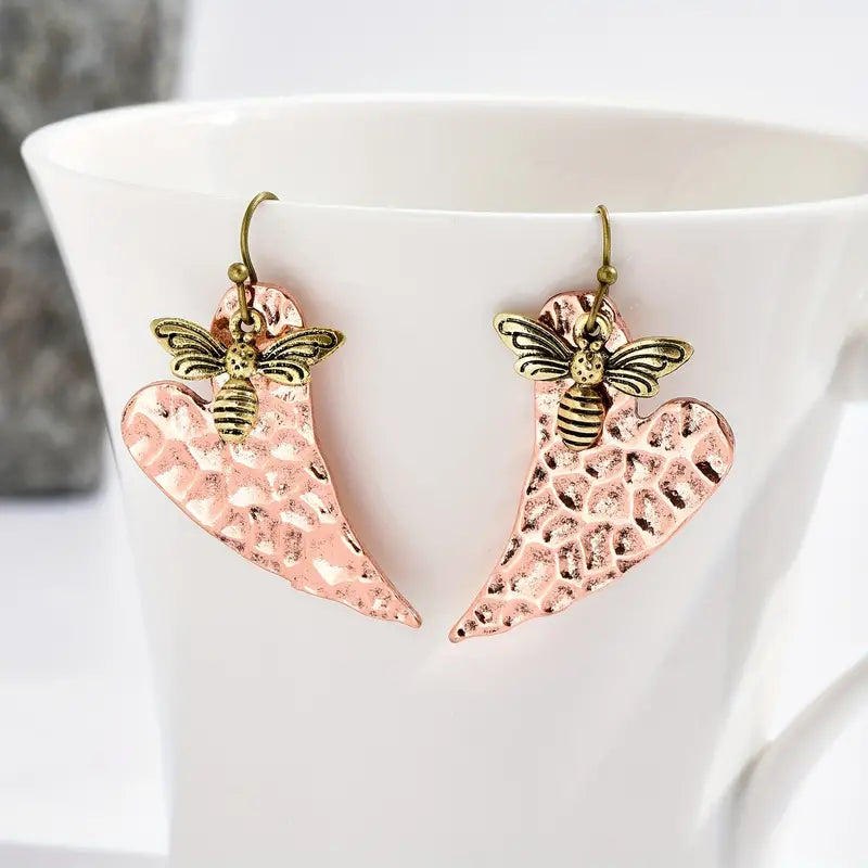 Vintage Heart Bee Dangles