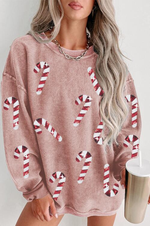 Sequin Candy Cane Crewneck