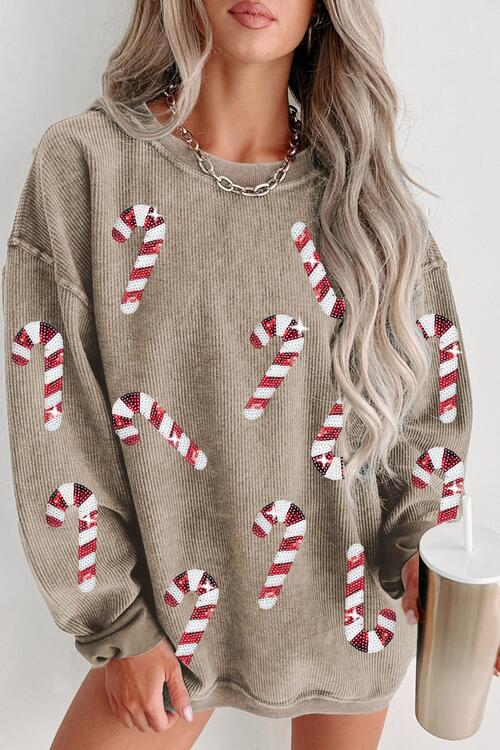 Sequin Candy Cane Crewneck