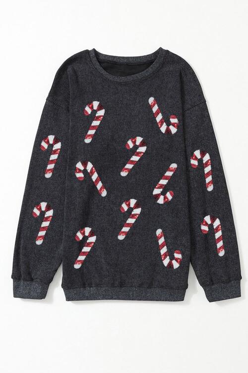 Sequin Candy Cane Crewneck