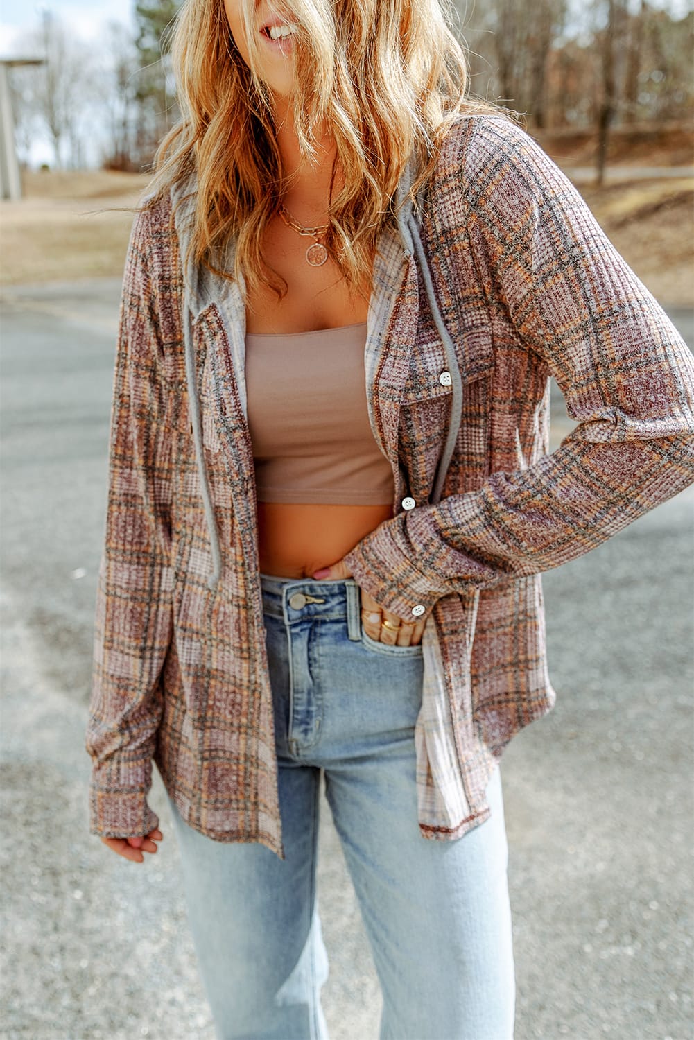 Double Take Plaid Hooded Jacket