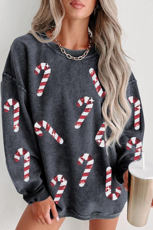 Sequin Candy Cane Crewneck