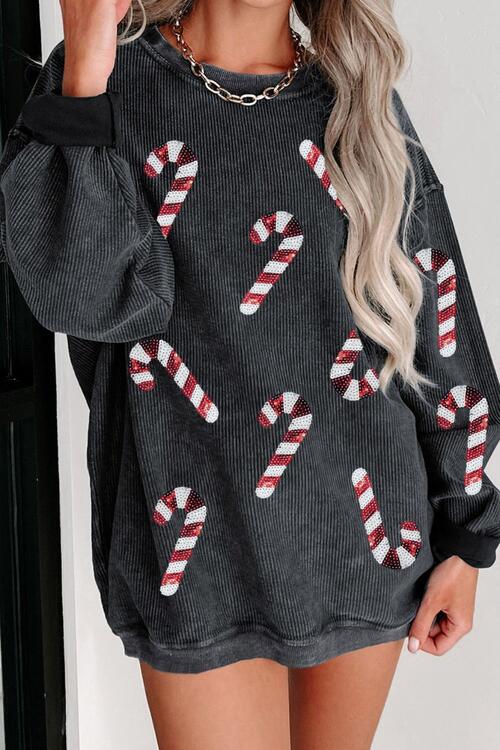 Sequin Candy Cane Crewneck