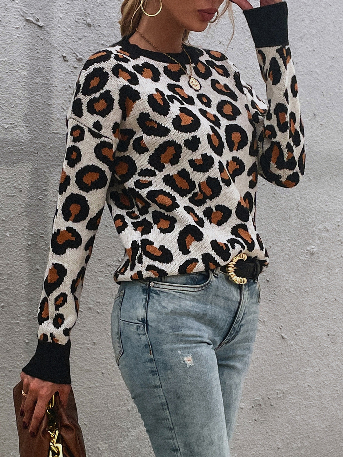Leopard Drop Shoulder Sweater