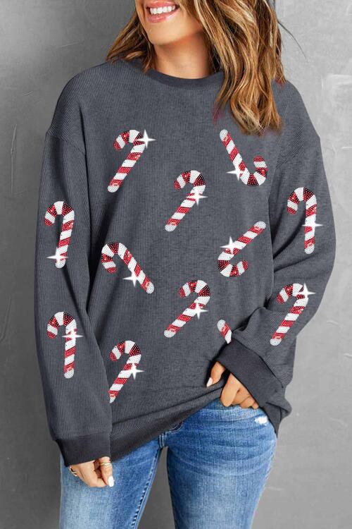 Sequin Candy Cane Crewneck