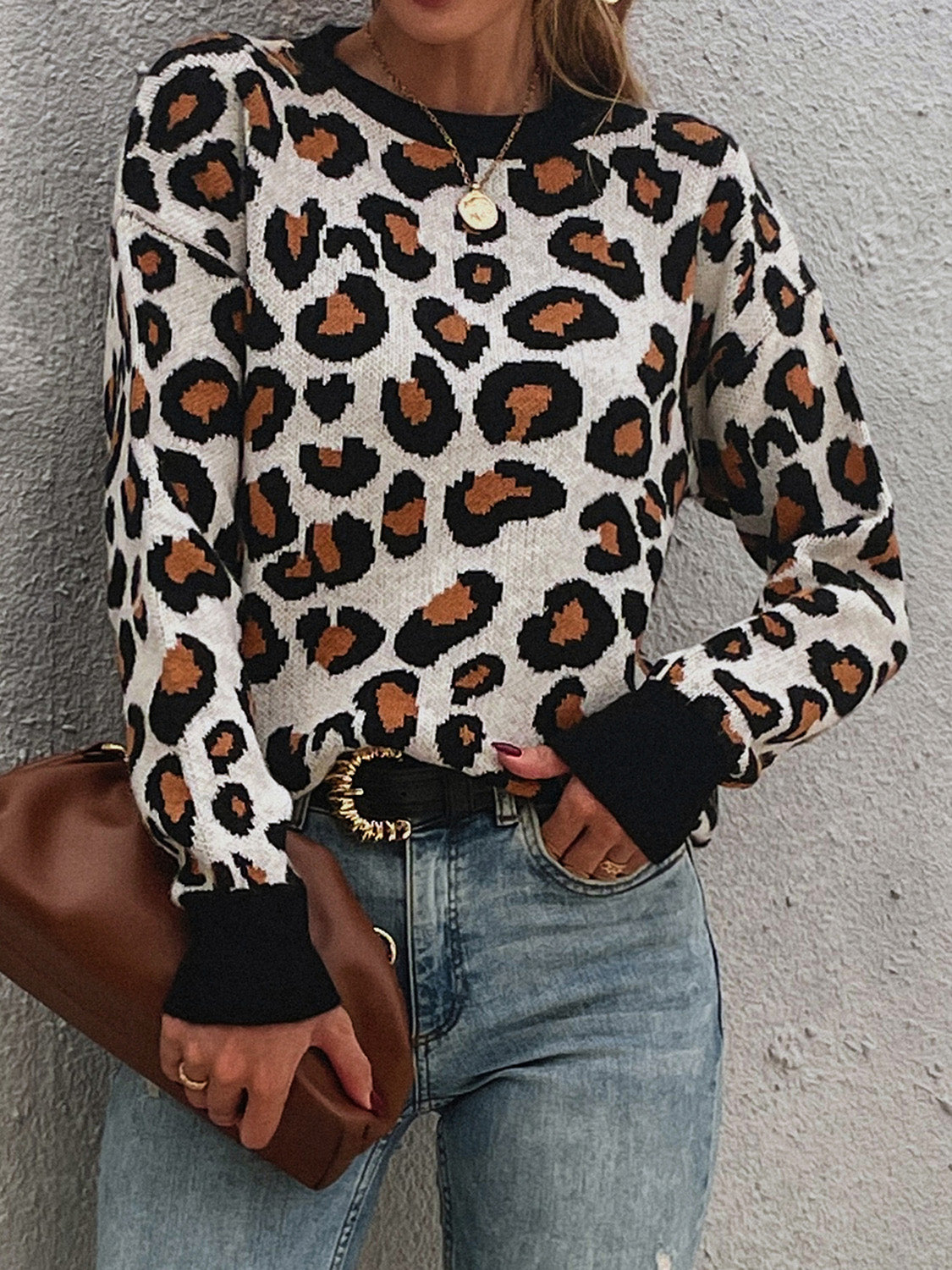 Leopard Drop Shoulder Sweater