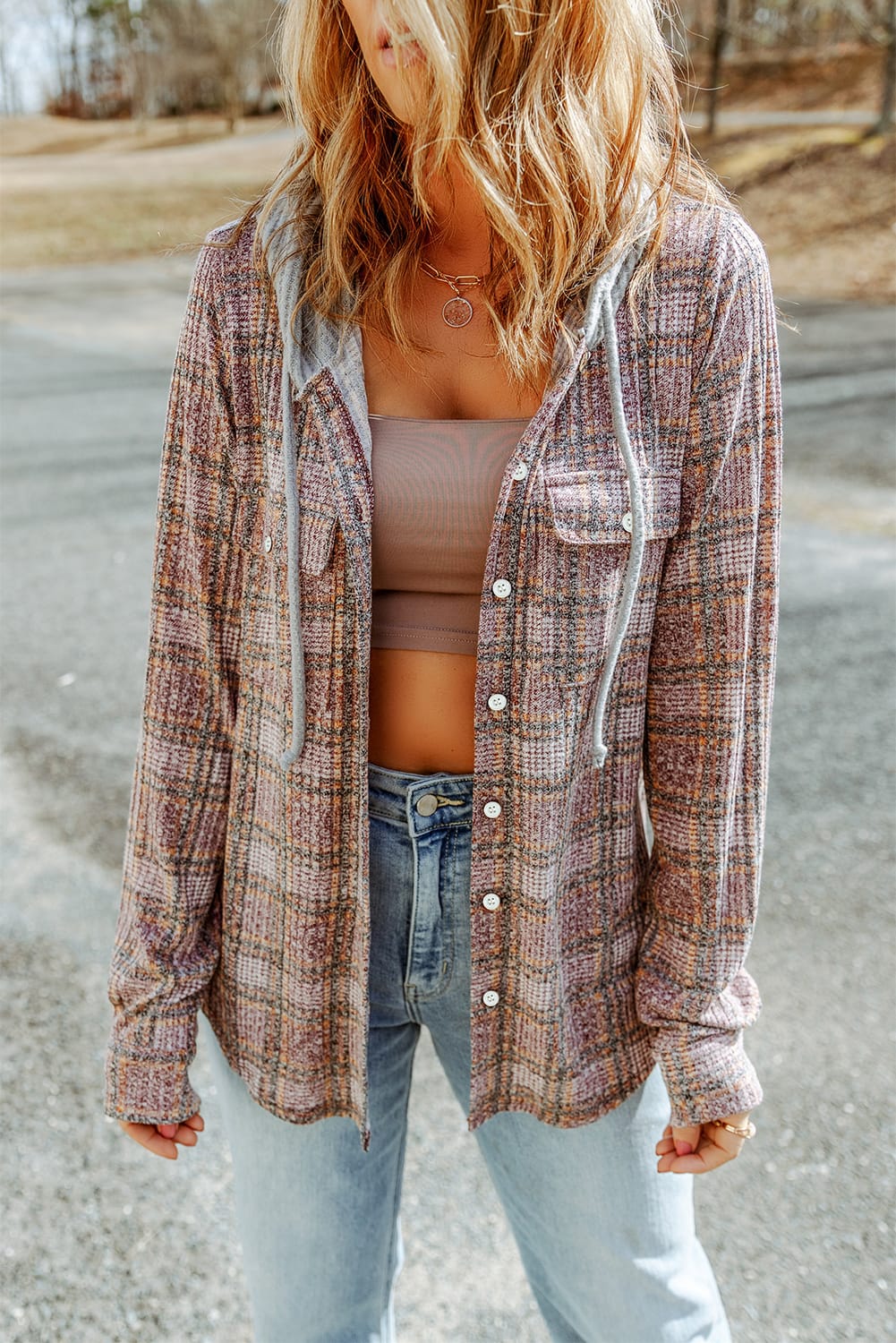 Double Take Plaid Hooded Jacket