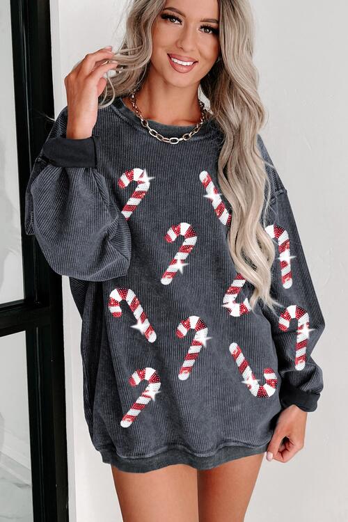 Sequin Candy Cane Crewneck