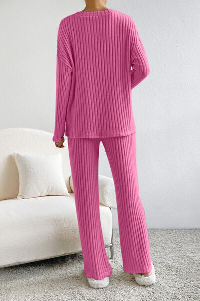 Ribbed V-Neck Lounge Set
