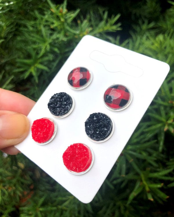 Buffalo Plaid Stud Trio