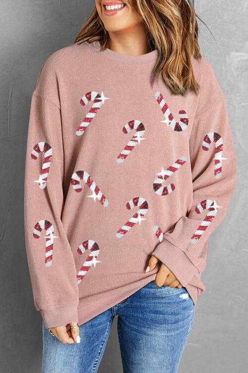 Sequin Candy Cane Crewneck