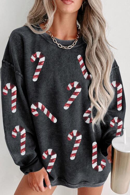 Sequin Candy Cane Crewneck