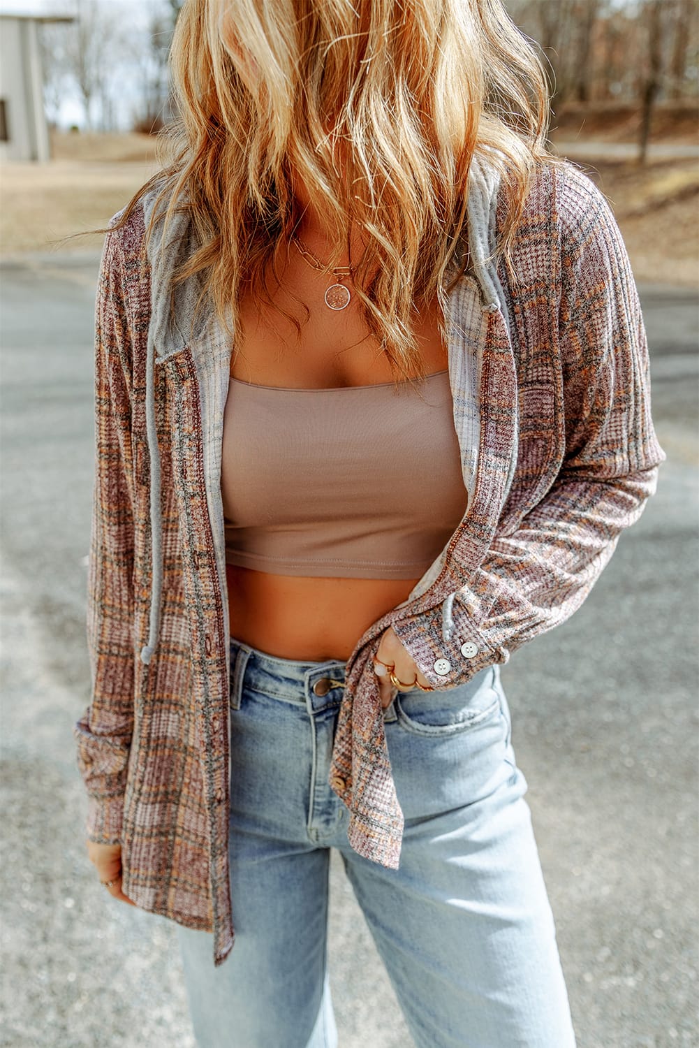 Double Take Plaid Hooded Jacket