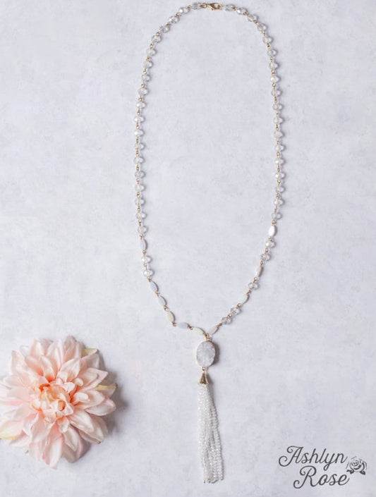 White Glam Tassel Necklace