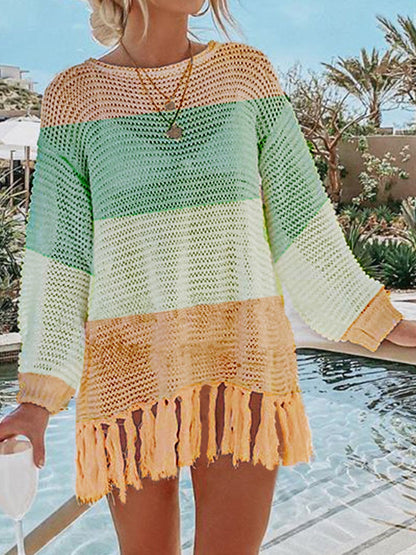 Openwork Tassel Knit Cover Up