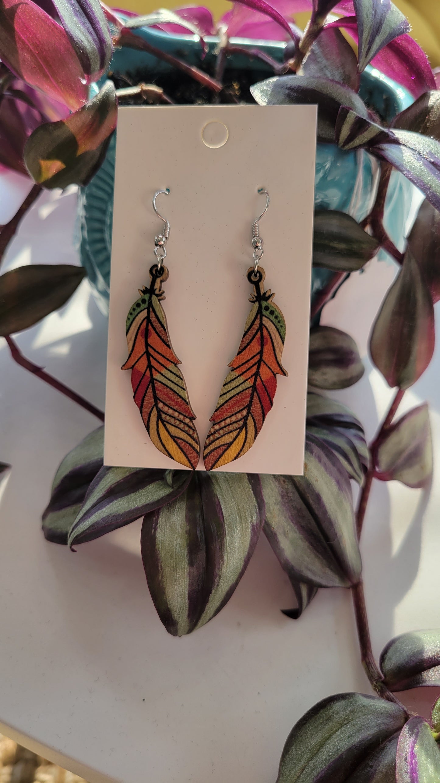 Wooden Feather Dangles