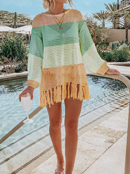 Openwork Tassel Knit Cover Up