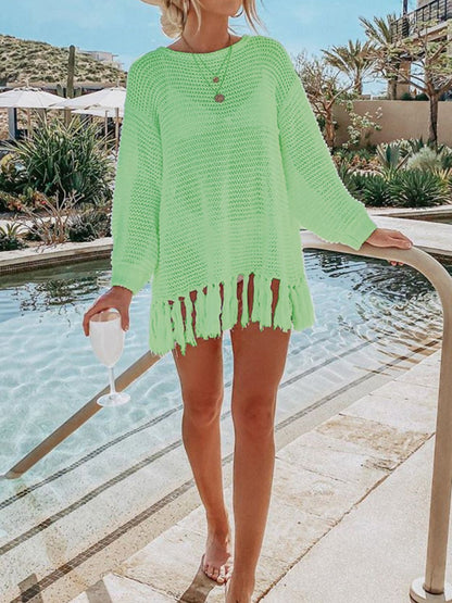 Openwork Tassel Knit Cover Up