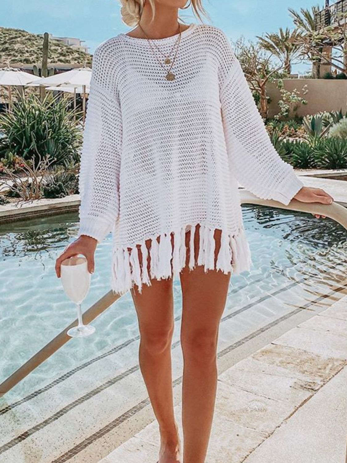 Openwork Tassel Knit Cover Up