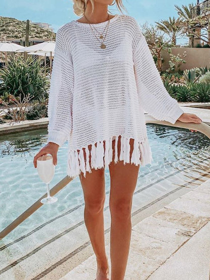 Openwork Tassel Knit Cover Up