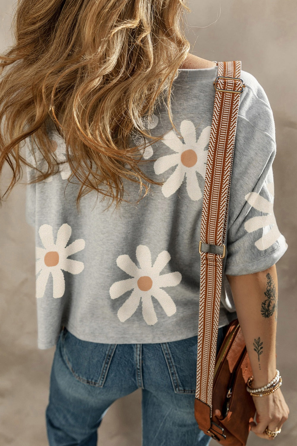 Flower Round Neck Half Sleeve Top