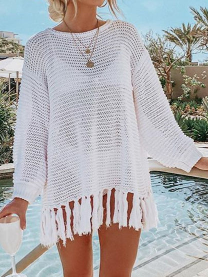 Openwork Tassel Knit Cover Up