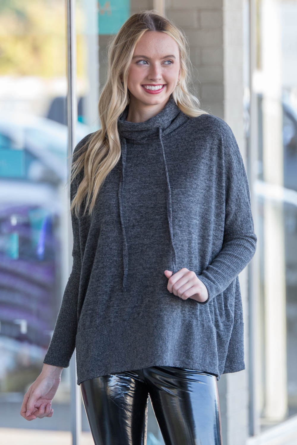 Cowlneck Pullover- Charcoal