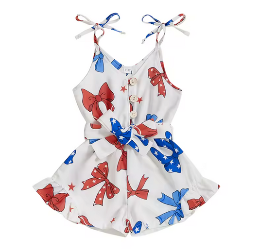 Red White and Blue Bow Button Romper-PreOrder
