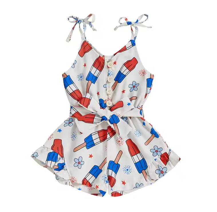 Popsicle Flower Button Romper-PreOrder