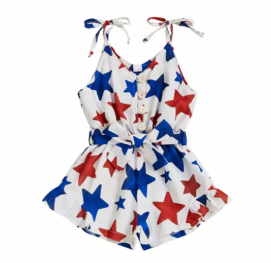 Red White and Blue Stars Button Romper-PreOrder