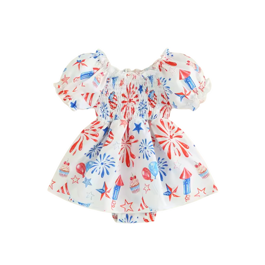 White Firework Skirted Bubble Romper-PreOrder