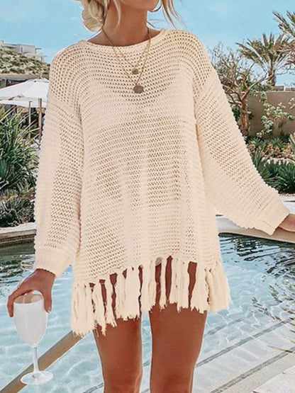 Openwork Tassel Knit Cover Up