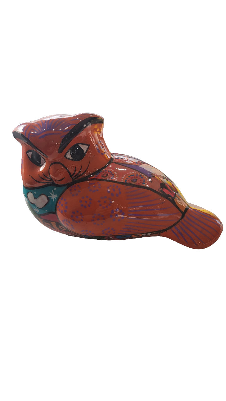 Mexican hand painted pottery owl