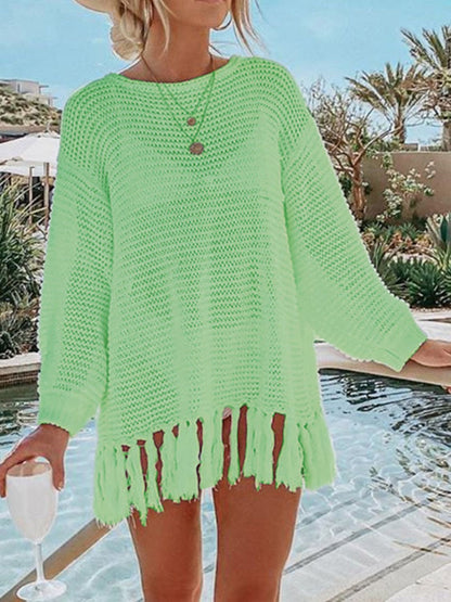 Openwork Tassel Knit Cover Up