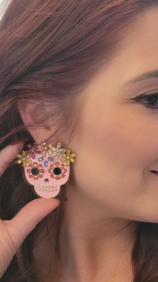 Skull Rhinestone Alloy Earrings