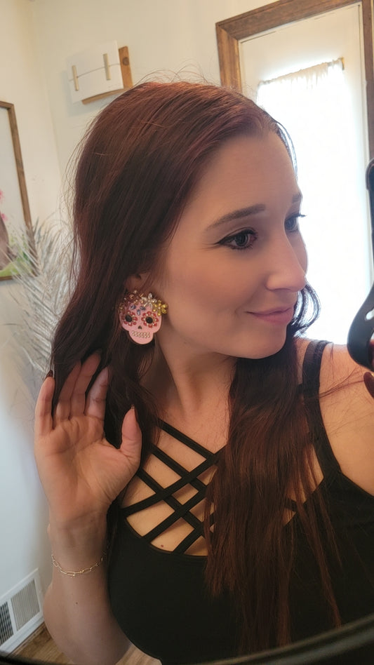 Skull Rhinestone Alloy Earrings
