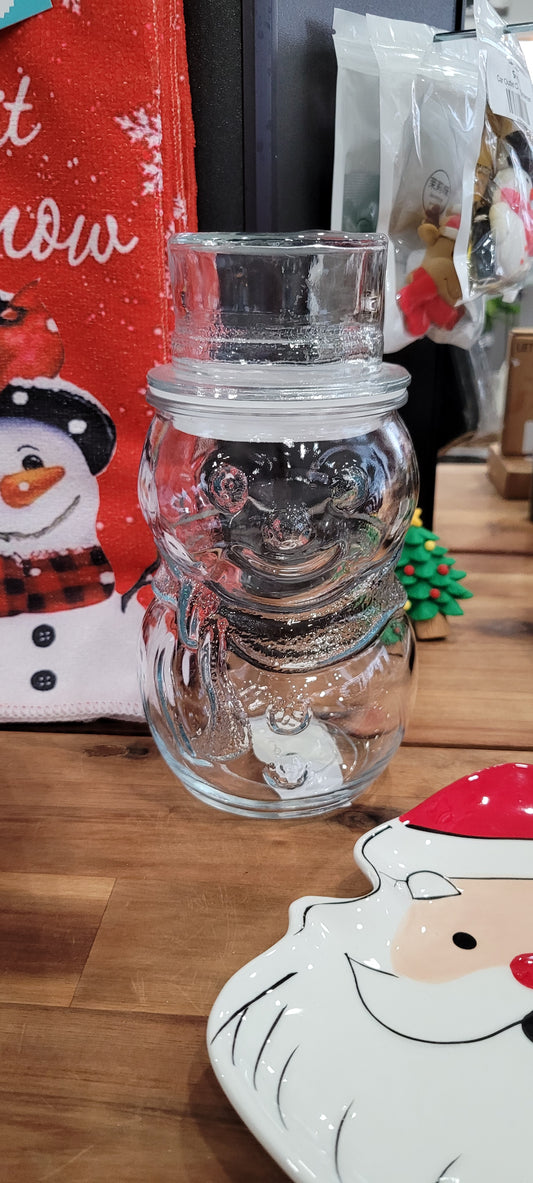 Glass snowman container