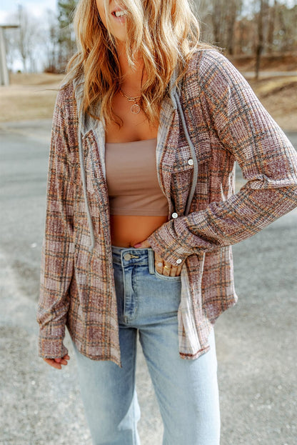 Double Take Plaid Hooded Jacket