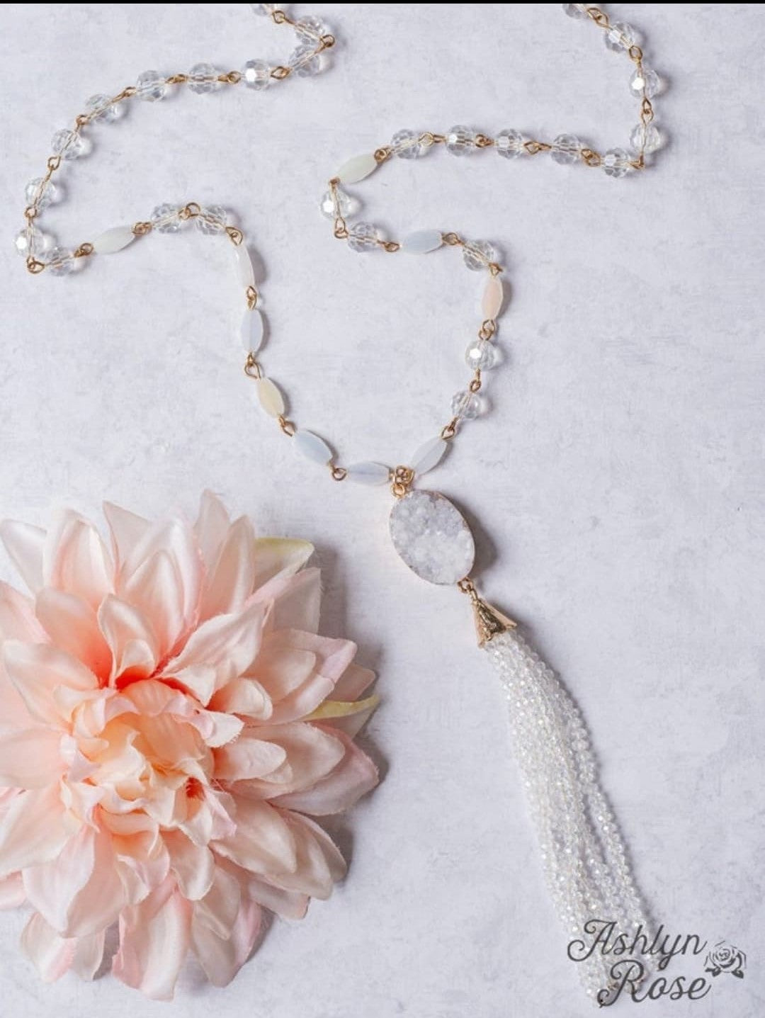 White Glam Tassel Necklace