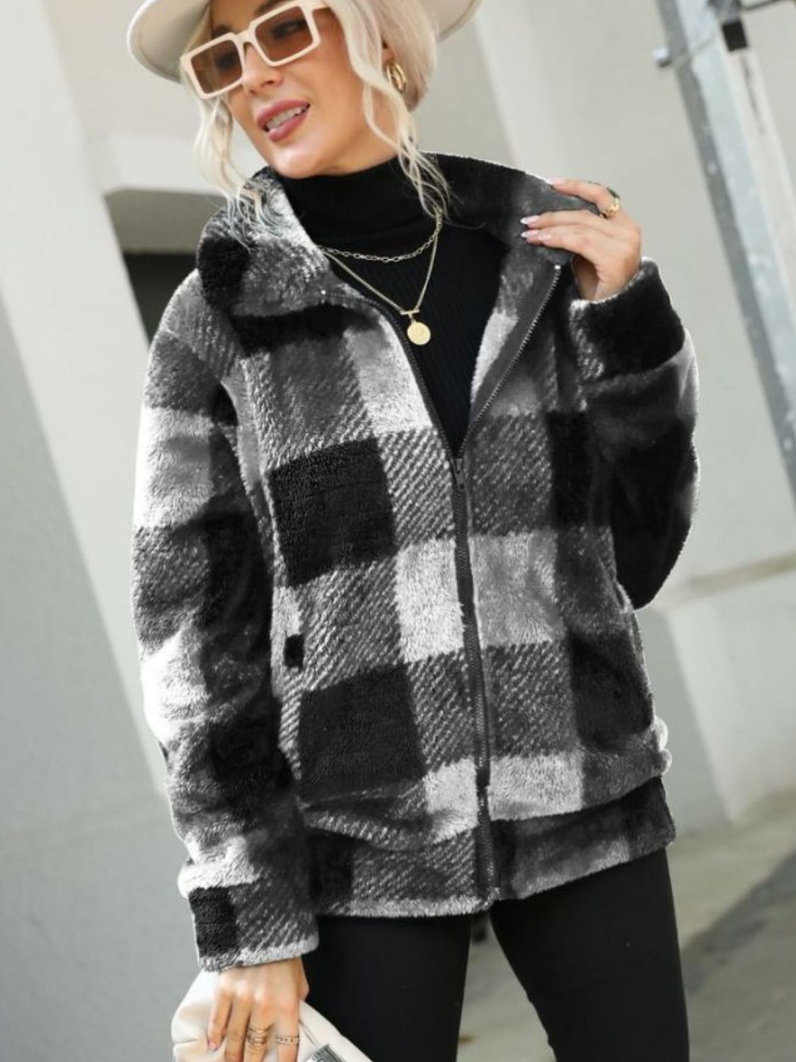 Zip up outlet plaid jacket